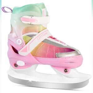 Adjustable Ice Skates for Kids Boys Girls, Blades Iceskates Ages 3-12, Pink S